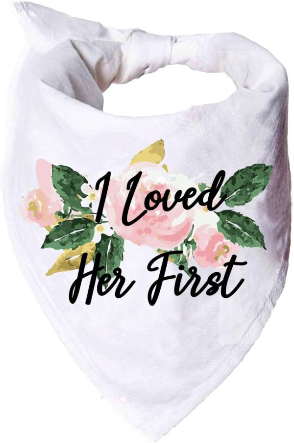 YROVWENQ Funny Cute Engagement White Pet Dog Cat Bandana Scarf I Loved Her First for Dog Lover Owner Wedding Photo Props Accessories