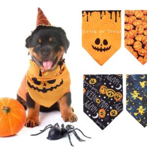 YUDANSI 4Pack Halloween Dog Bandanas, Thanksgiving Costumes Washable Adjustable Triangle Cat Dog Neckerchief,Thanksgiving Day Dog Birthday Party Bandana Accessories for Small Medium Large Dogs