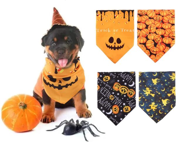 YUDANSI 4Pack Halloween Dog Bandanas, Thanksgiving Costumes Washable Adjustable Triangle Cat Dog Neckerchief,Thanksgiving Day Dog Birthday Party Bandana Accessories for Small Medium Large Dogs