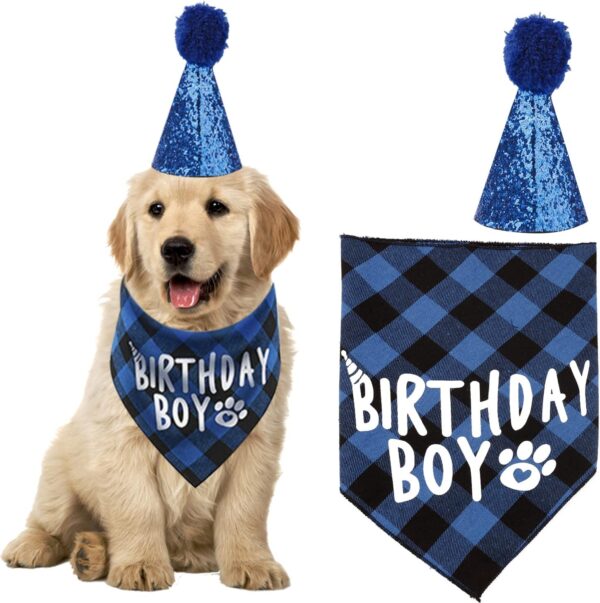 kuou Dog Birthday Bandana, Pets Birthday Party Supplies Cute Boy Dog Birthday Outfit for Cat and Dog Decoration(Blue)