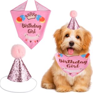 kuou Dog Birthday Bandana, Pets Birthday Party Supplies Cute Girl Dog Birthday Outfit for Cat and Dog Decoration(Pink)