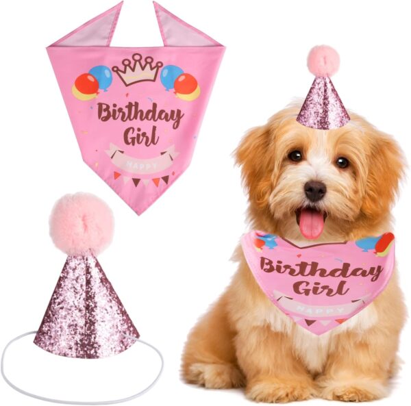 kuou Dog Birthday Bandana, Pets Birthday Party Supplies Cute Girl Dog Birthday Outfit for Cat and Dog Decoration(Pink)